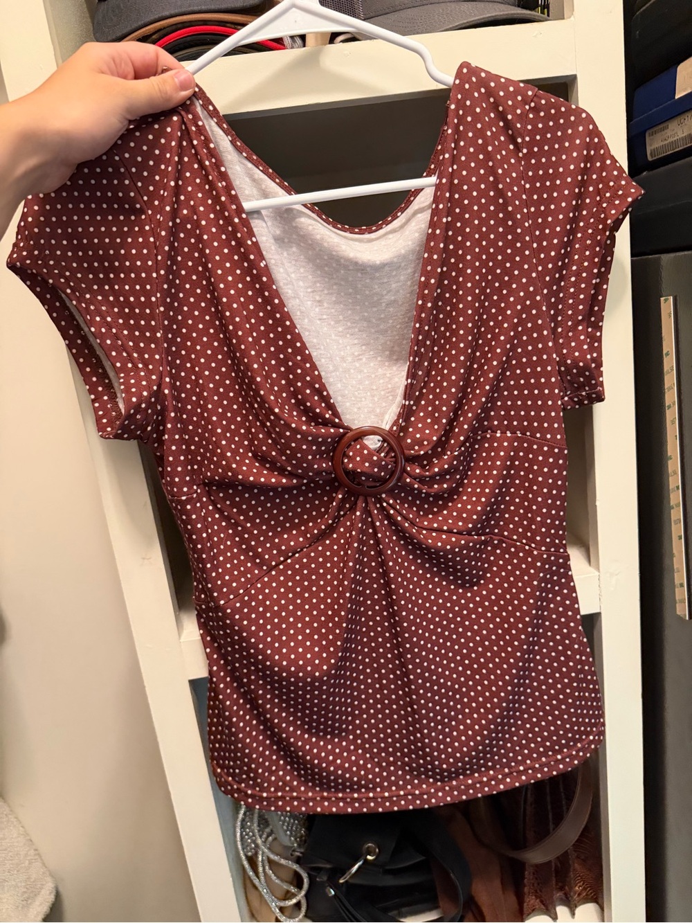Women’s Rust Polka Dot Ring-Front Top